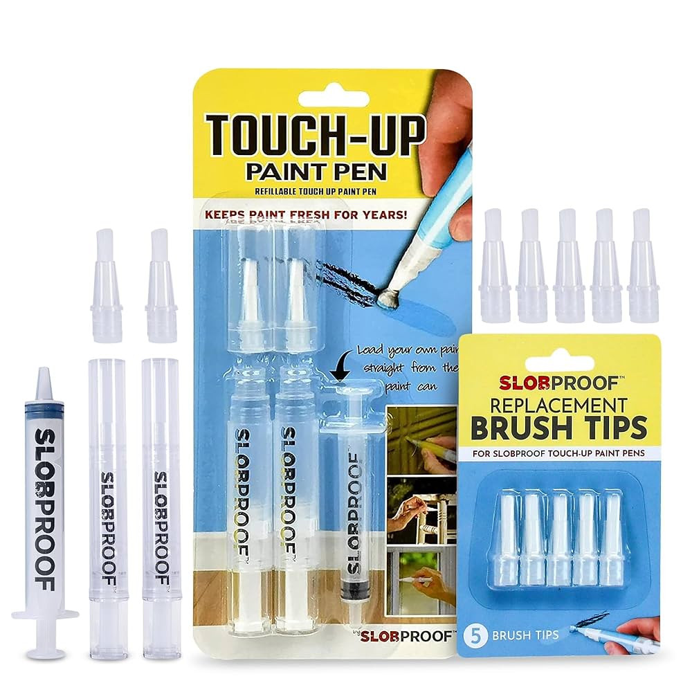 Slobproof Refillable Touch-Up Paint Pen 2 in 1 Pack and Replacement Brush Tips 5 in 1 Pack Bundle... | Amazon (US)