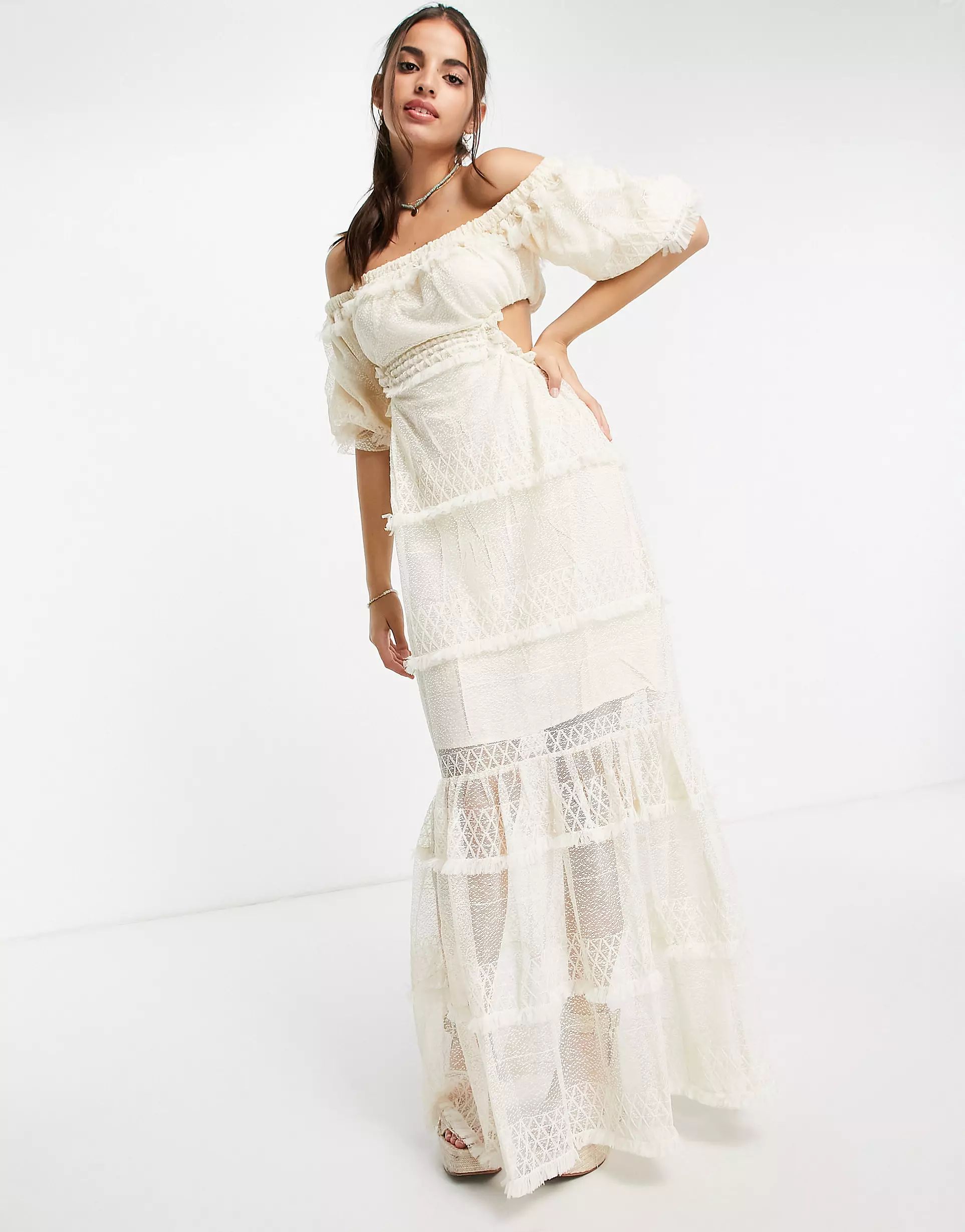 Skylar Rose off shoulder maxi dress in lace tiers | ASOS (Global)