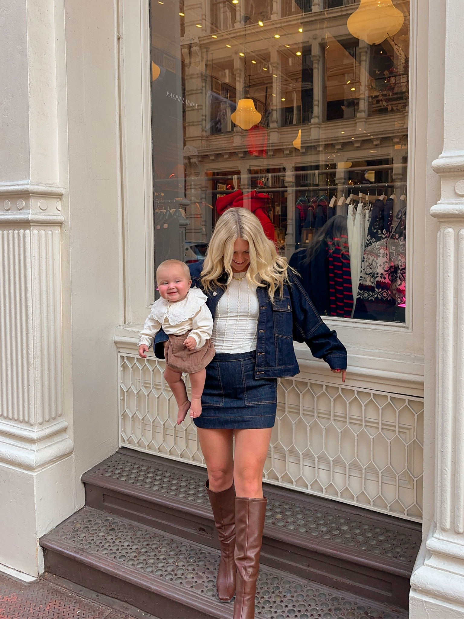 Fall in nyc outfit inspo, jean making set mini skirt and jacket paired with tall brown boots is the perfect outfit for fall in nyc! 

#LTKSeasonal #LTKHoliday #LTKStyleTip