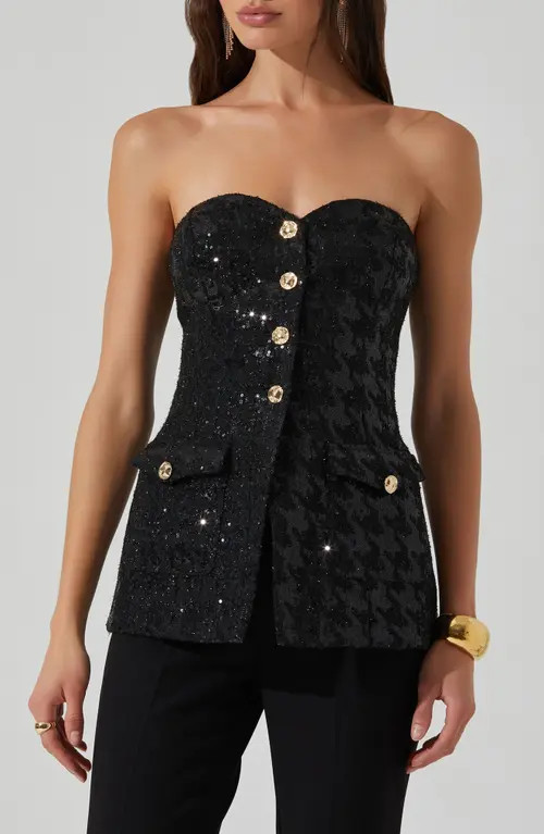 ASTR the Label Milani Strapless Sequin Top in Black at Nordstrom, Size Large | Nordstrom
