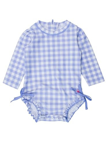 RuffleButts Baby Girls UPF 50+ Sun Protection Gingham Printed Long Sleeve One Piece Rash Guard Swimsuit with Zipper - Periwinkle Blue Gingham, 0-3m | Amazon (US)