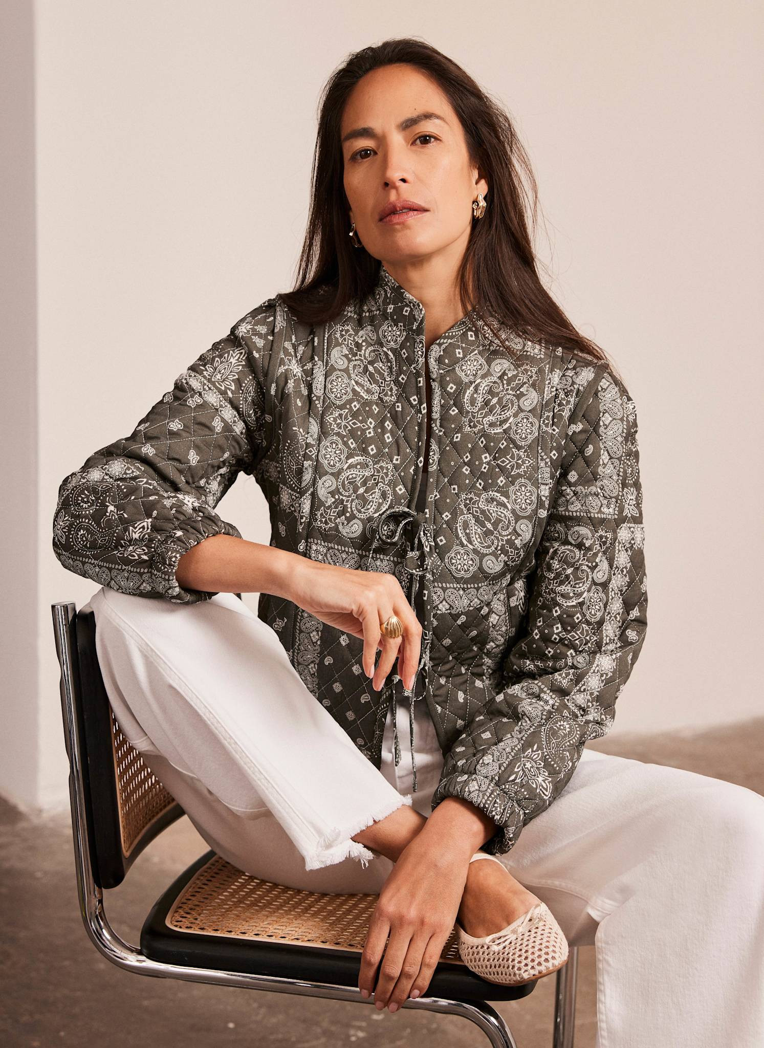 Khaki Print Quilted Jacket | Mint Velvet