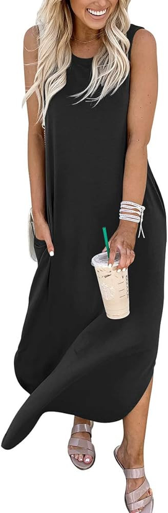 ANRABESS Women's Casual Loose Sundress Long Dress Sleeveless Split Maxi Dresses Summer Beach Dres... | Amazon (US)