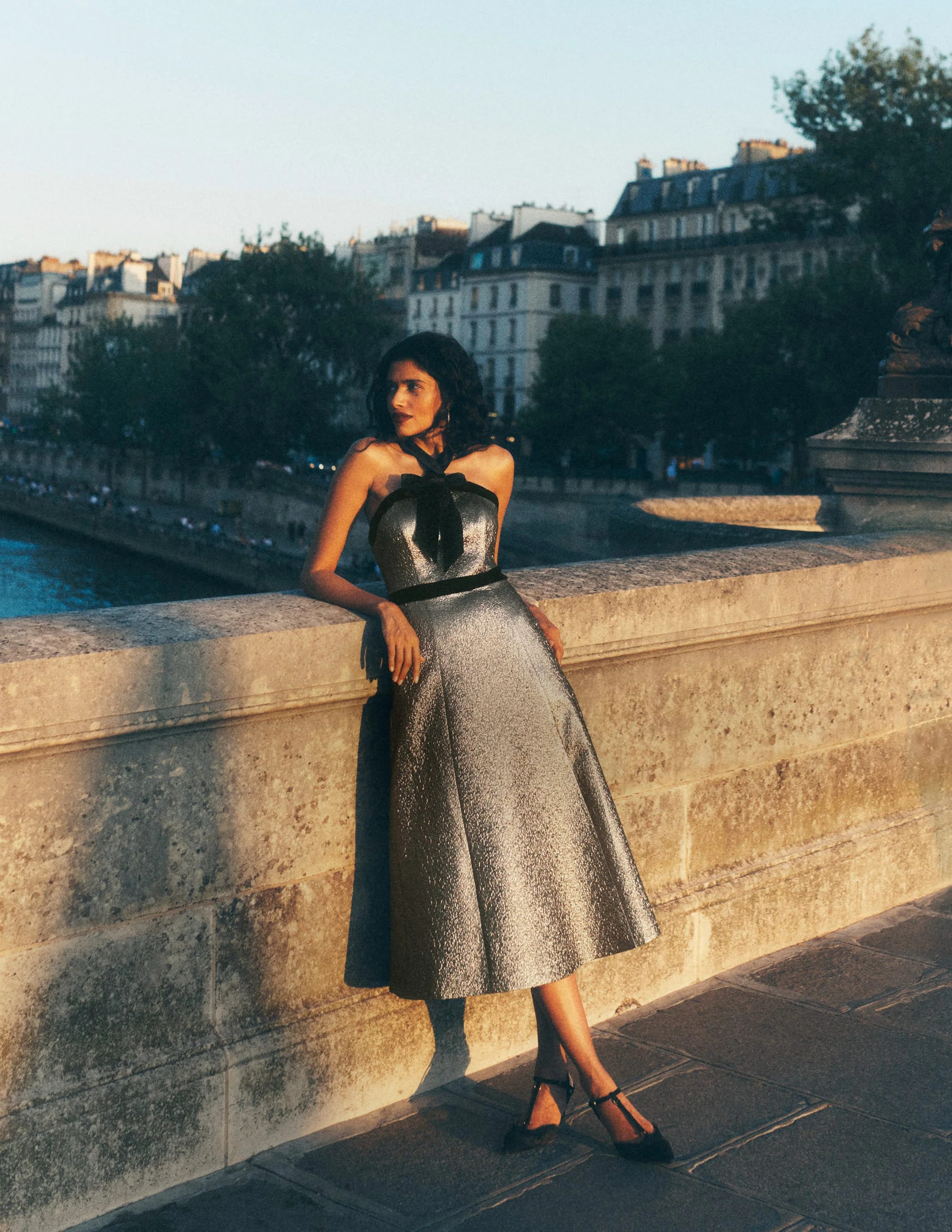 Halter Fit & Flare Gold Dress-Gold | Boden (US)