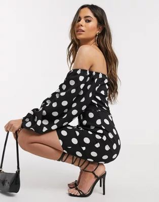 In The Style off the shoulder mini dress in polka dot | ASOS UK