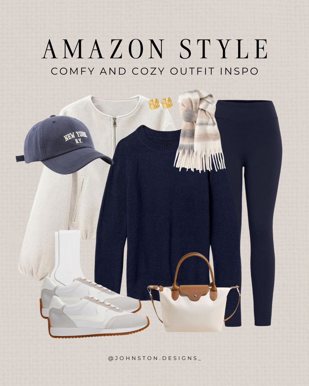 Comfy and cozy outfit inspo all from Amazon! Navy leggings and sweater, jacket, neutral fashion, cold weather, comfortable styled look, Amazon fashion finds. 

 #LTKootd #LTKActive #LTKFindsUnder50