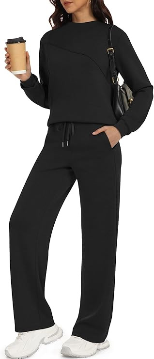 Casly Lamiit Women's 2 Piece Lounge Set Trendy Casual Outfits Boat Neck Sweatshirt Wide Leg Sweat... | Amazon (US)