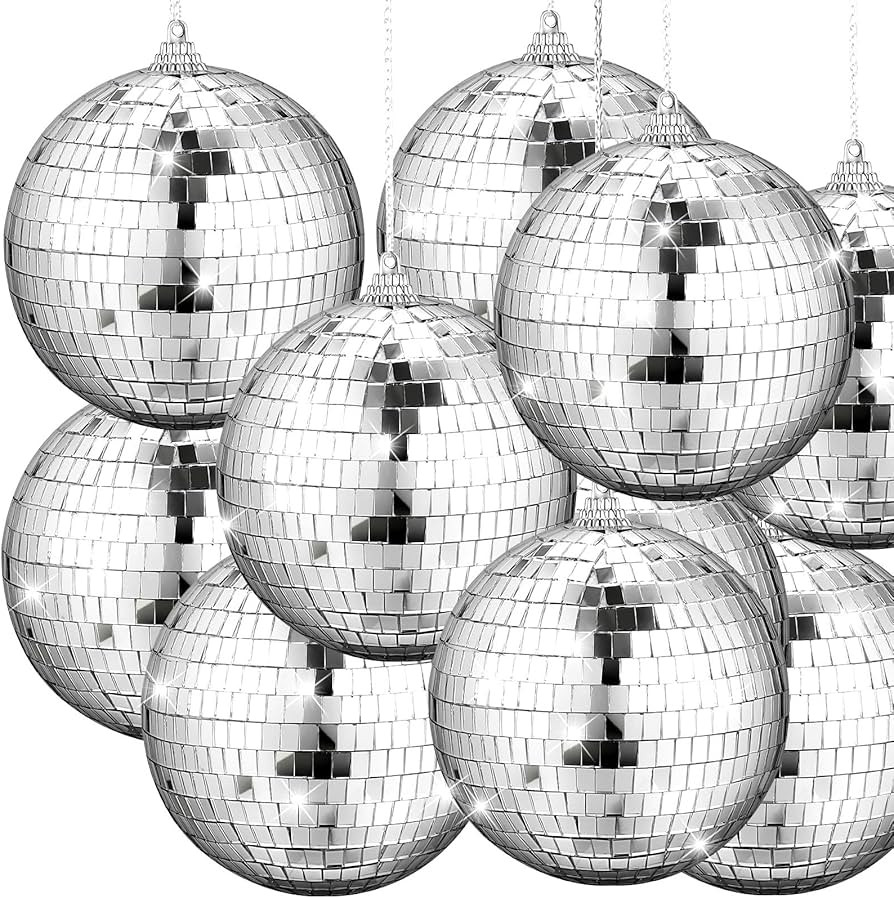 Yookeer 12 Pack 4 Inch Mirror Disco Ball Decorations Small Silver Hanging Ornaments Reflective wi... | Amazon (US)