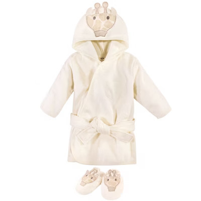 Hudson Baby Infant Cotton Animal Face Bathrobe and Slippers 2pc, Modern Giraffe, 0-9 Months | Target