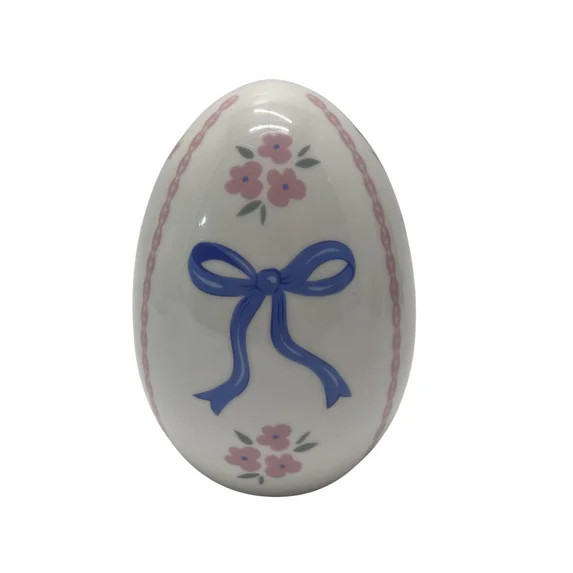 Ceramic Ribbon Bow Easter Egg Decoration, Blue and White, 4.5", by My Texas House | Walmart (US)
