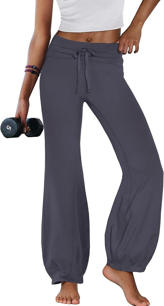 Nirovien Womens Fold Over Yoga Pants Wide Leg Flare Leggings High Waisted Athletic Pilates Pants ... | Amazon (US)