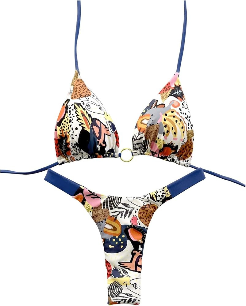 Verdusa Women's 2 Piece Tropical Vacation Outfits Boho Halter Swimsuits Cheeky Thong Bikini Sets | Amazon (US)
