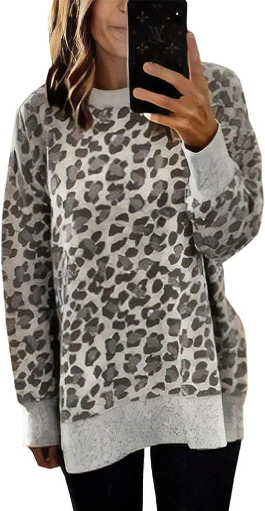 Women's Sweatshirts - Casual Leopard Print Crewneck Long Sleeve Oversized Pullover Tunic Sweatshi... | Amazon (US)