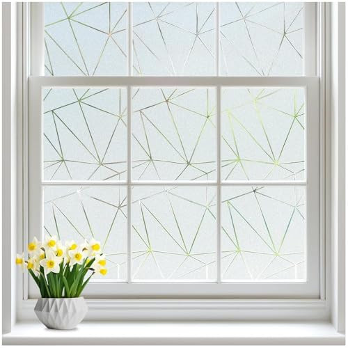 rabbitgoo Window Privacy Film with Decorative Triangle Pattern, Non-Adhesive Frosted Glass Window Film for Bathroom, UV Blocking Vinyl Sticker for Glass Door Covering, 17.5 x 78.7 Inches | Amazon (US)