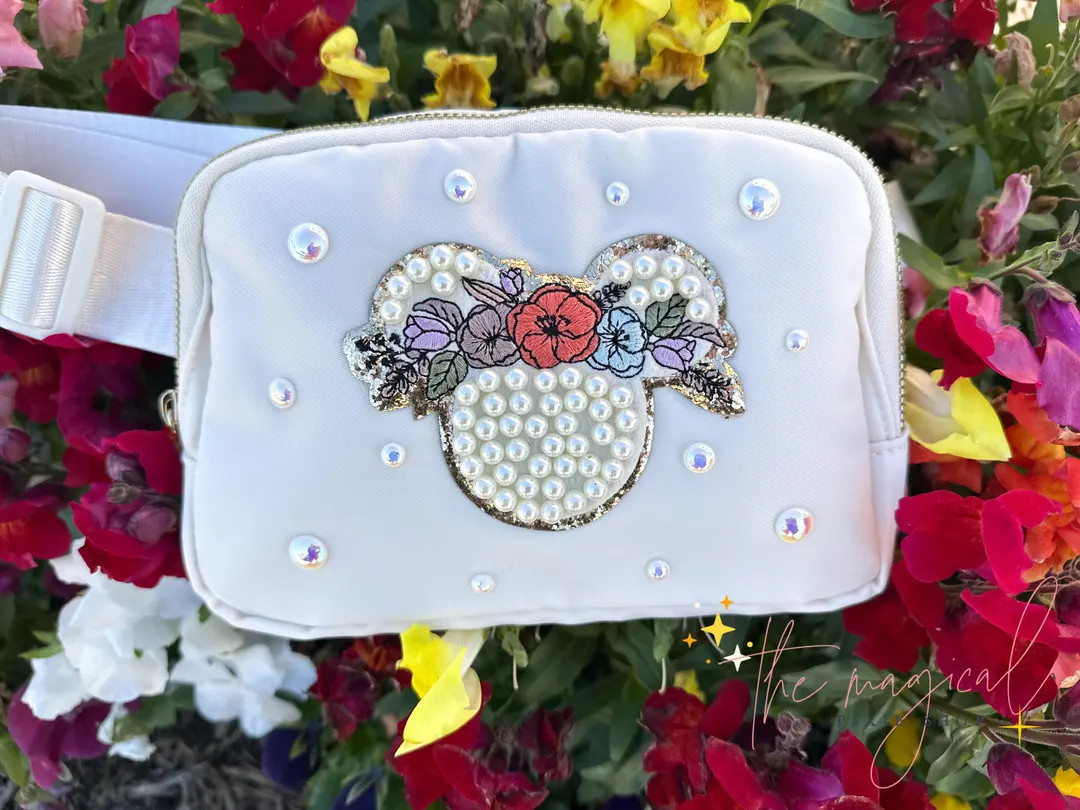 Floral Mouse Ivory Crossbody Bag, Spring Theme Park Bag, Bridal Pearl Mouse Bag - Etsy | Etsy (US)