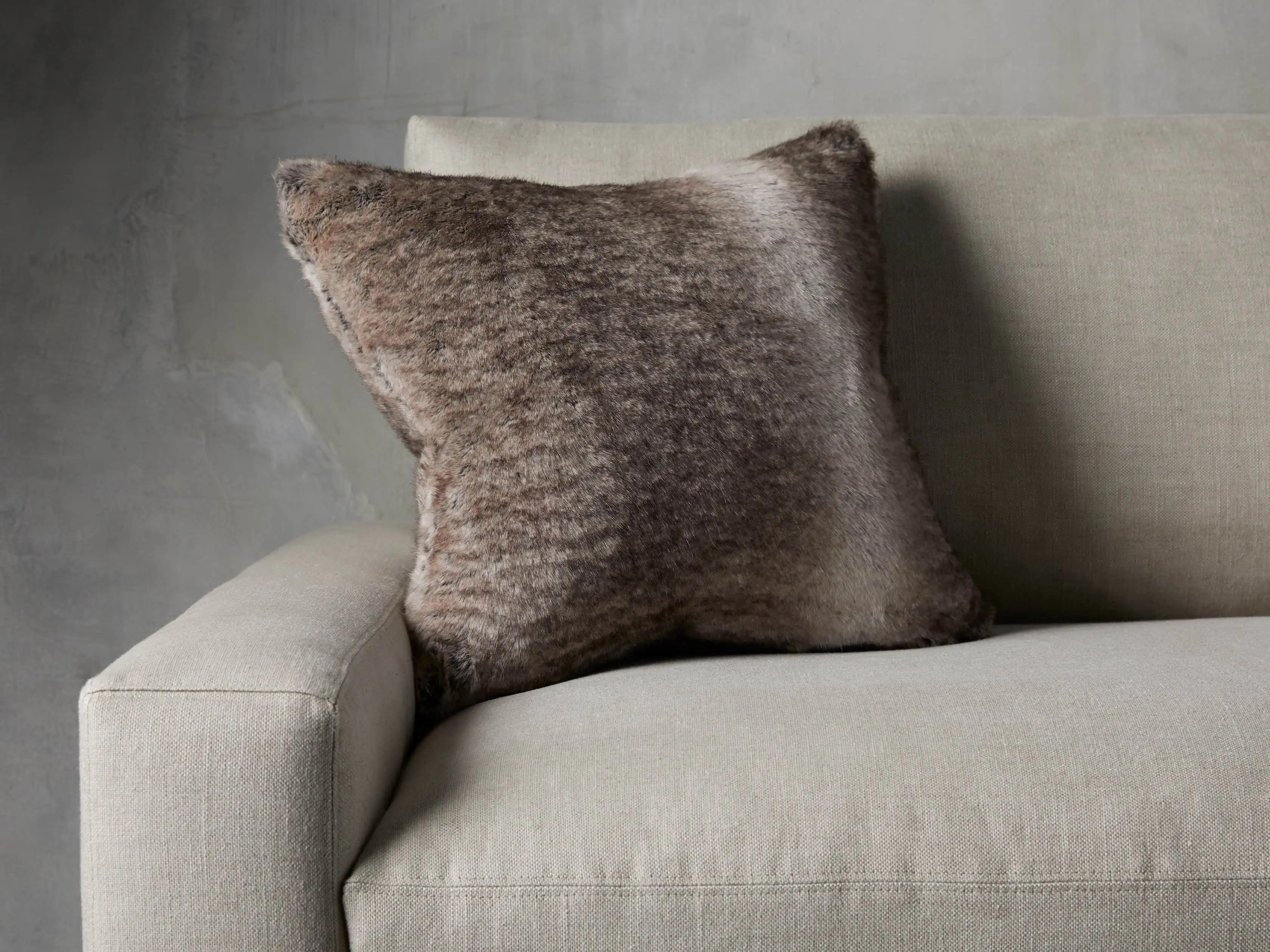 Grey Wolf Faux Fur Pillow Cover | Arhaus