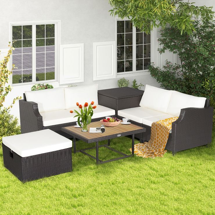 Costway 7pcs Patio Outdoor PE Wicker Cushioned Furniture Conversation Set Sectional Sofa | Target