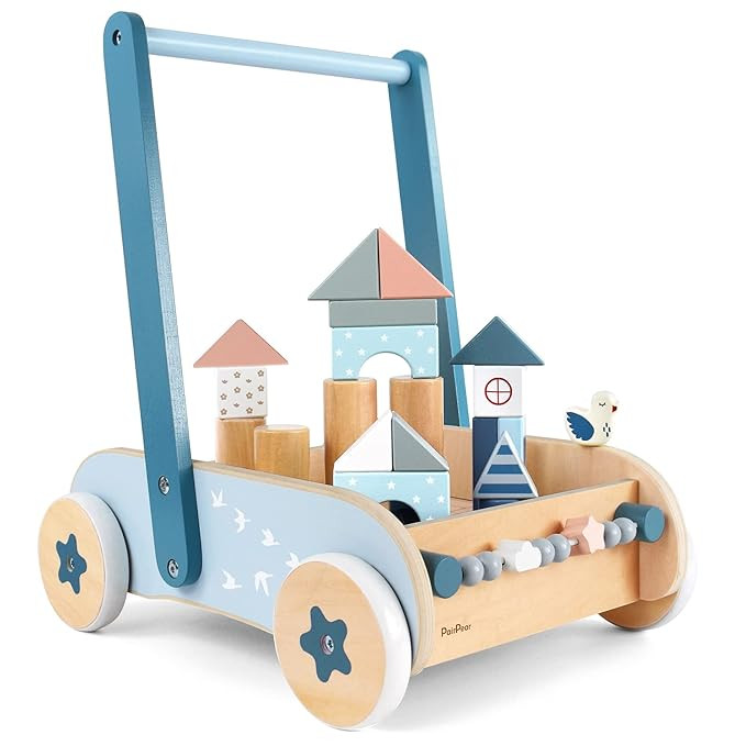 PairPear Baby Walker with Breaks,Toddler Wooden Push Walker Toys,Baby Block Walkers for 1 Year Ol... | Amazon (US)