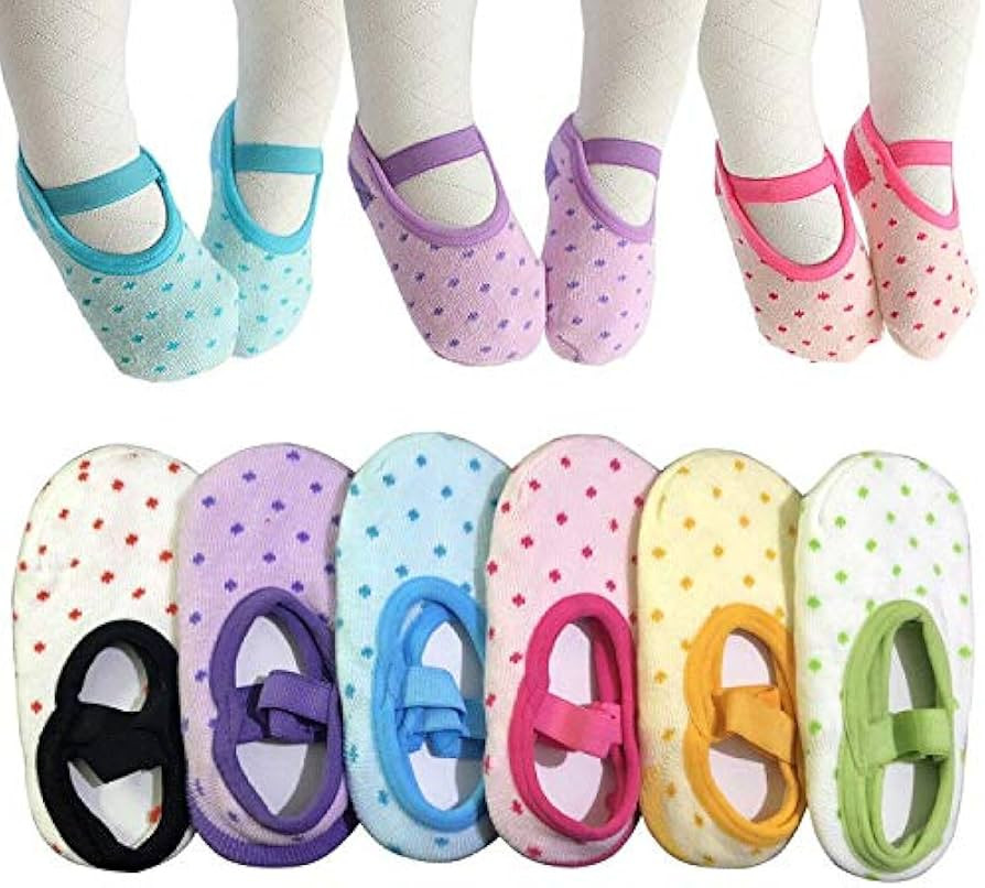 6 Pairs Toddler Girl Anti Slip Mary Jane Socks Baby Girl Gift No Skid Ballet Socks with Strap No ... | Amazon (US)
