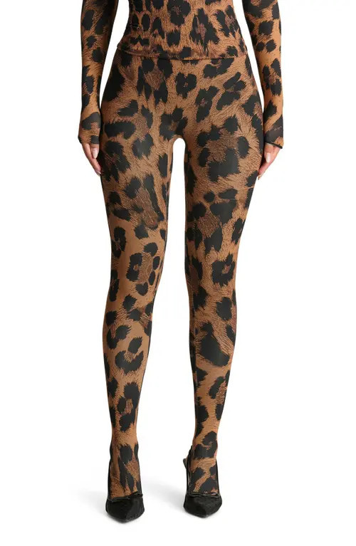 Naked Wardrobe Print Toe Leggings in Leopard at Nordstrom, Size X-Small | Nordstrom