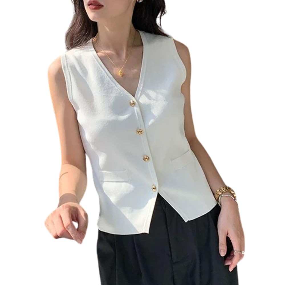 Sweater Vest for Women V Neck Button Front Knit Tank Top Waistcoat Minimalist Style 2025 Spring/S... | Amazon (US)