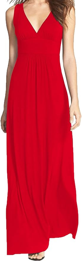 WOOSEA Women Sleeveless Deep V Neck Loose Plain Long Maxi Casual Dress | Amazon (US)