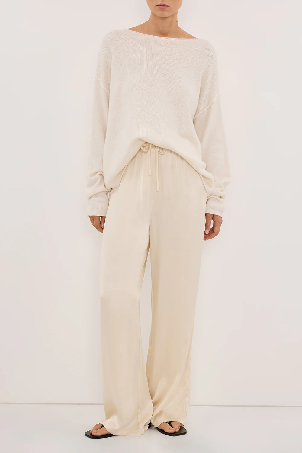 MYA CREAM SATIN PANT | DISSH