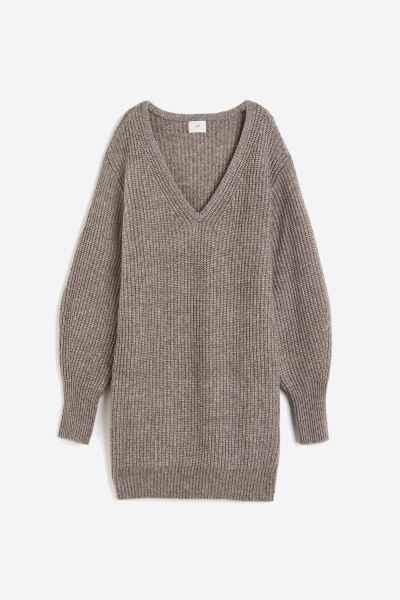 Rib-knit dress - Greige - Ladies | H&M GB | H&M (UK, MY, IN, SG, PH, TW, HK)