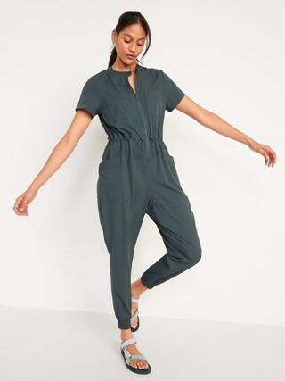 Short-Sleeve StretchTech Collarless Jumpsuit for Women | Old Navy (US)