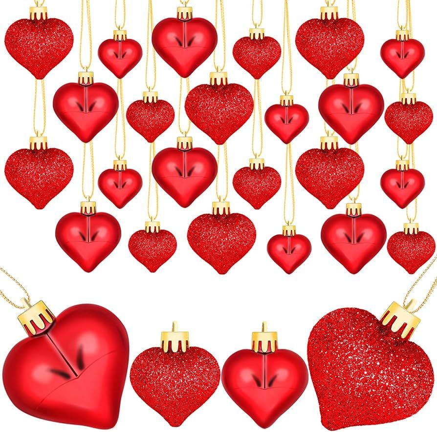 Aneco 24 Pack 2 Sizes Valentine's Heart-Shaped Baubles Heart Ornaments Hanging Balls 2 Styles for... | Amazon (US)