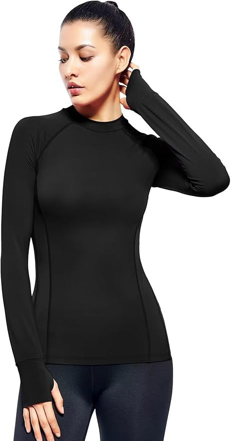 Womens Mock Neck Athletic Top Long Sleeve Workout Shirts with Thumb Holes | Amazon (US)