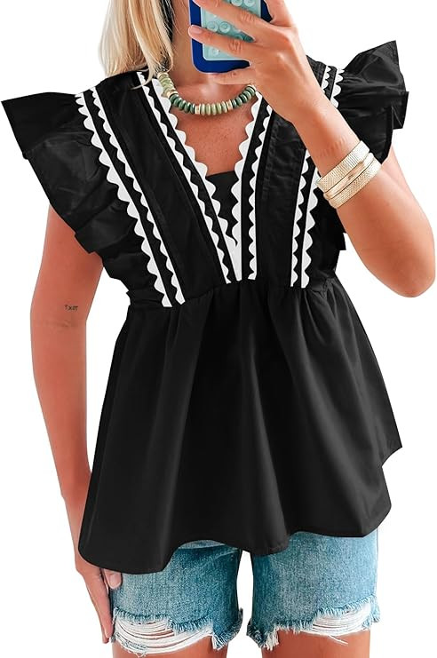 Tankaneo Womens Babydoll Peplum Tops Ruffle Cap Sleeve V Neck Blouse Dressy Cute Summer Pleated S... | Amazon (US)