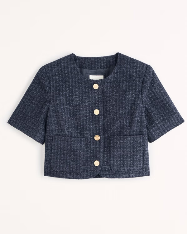 Women's Short-Sleeve Cropped Tweed Jacket | Women's Clearance | Abercrombie.com | Abercrombie & Fitch (US)