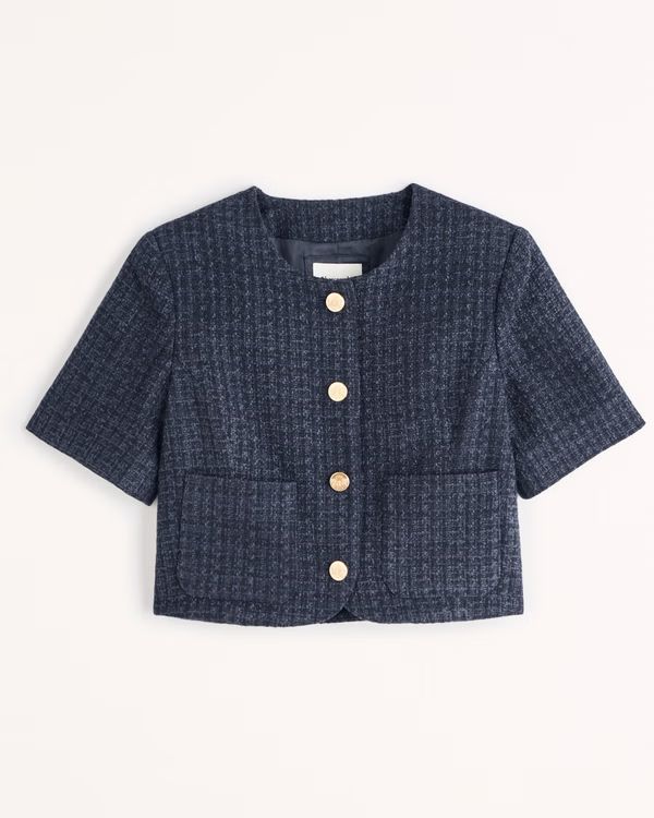 Short-Sleeve Cropped Tweed Jacket | Abercrombie & Fitch (US)