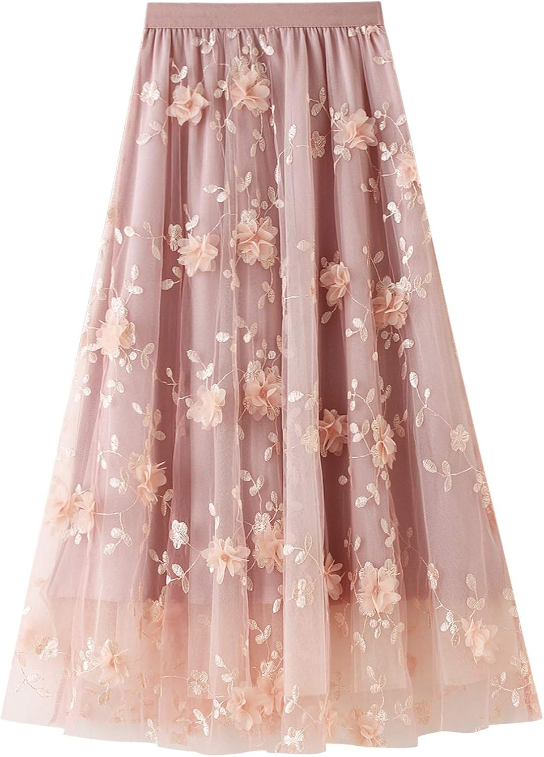 Women's Tutu Tulle Skirt Elastic High Waist Layered Midi Skirt Floral Lace Embroidery Mesh A-Line... | Amazon (US)