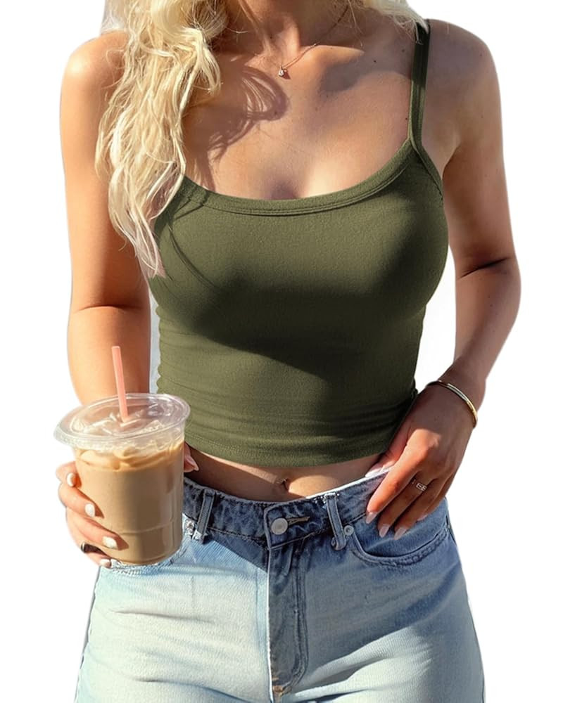 CHYRII Womens Tank Tops with Built in Bra Fashion Workout Top Longline Sports Bra Basic Camisole ... | Amazon (US)