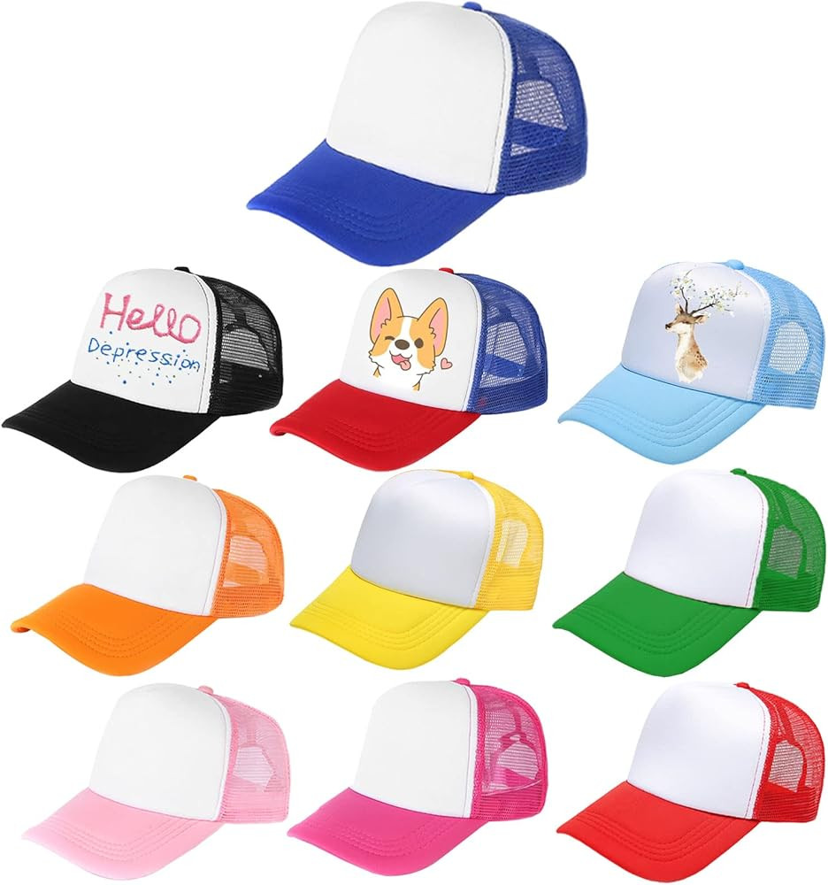 Outink 10 Pack Kids Trucker Hats Boys Girls Colorful Baseball Hats Adjustable Sublimation Blank M... | Amazon (US)