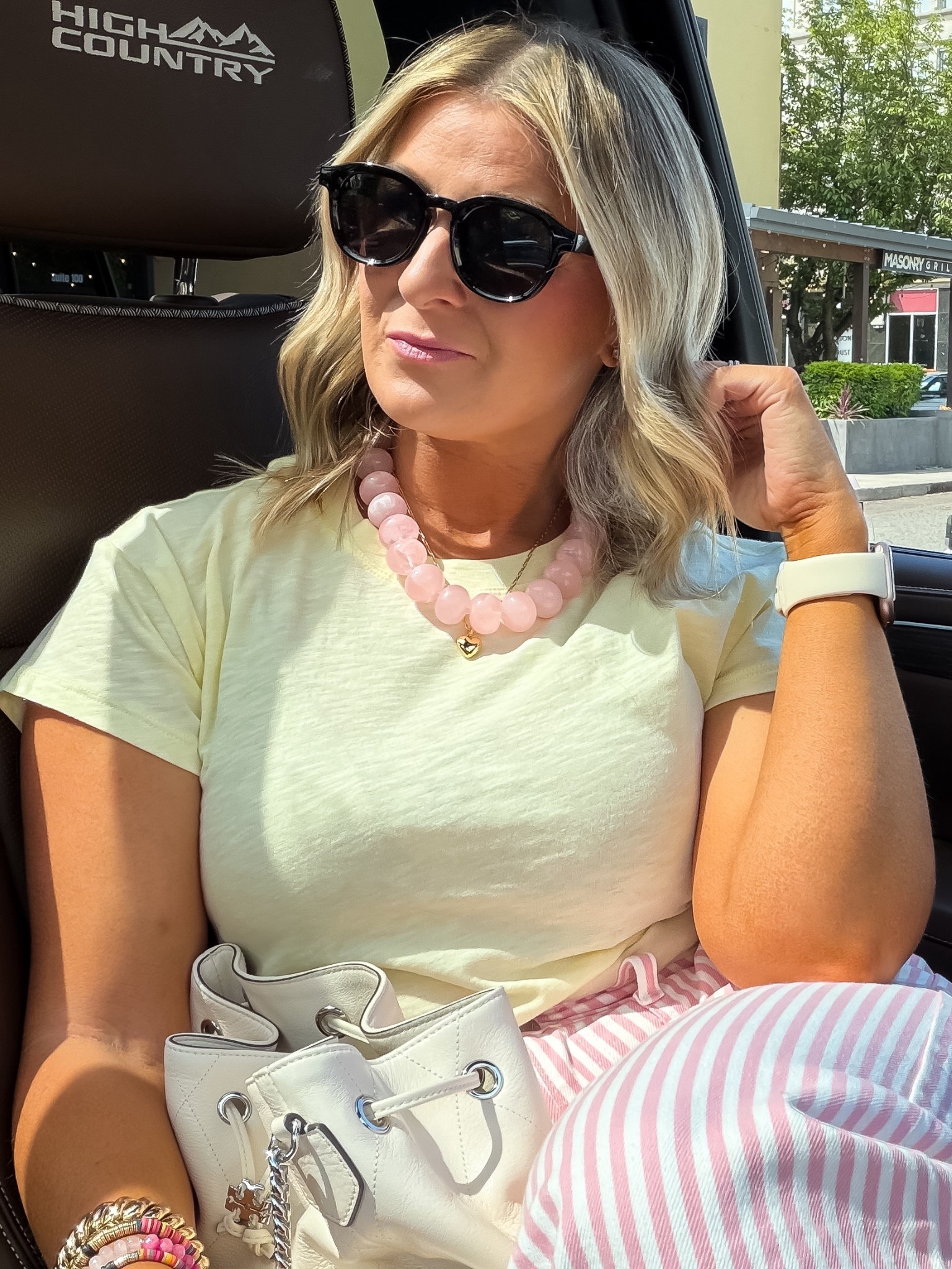 Butter yellow + pink = the combo of the season 💛🌸

This chunky beaded necklace is everywhere right now and instantly makes any basic tee feel styled. 

- it’s 20% off today!
Paired it with these $15 sunglasses that actually don’t suck—sturdy, flattering, and not flimsy 🙌

Easy, elevated, and perfect for everyday wear.

#LTKSaleAlert #LTKOver40 #LTKootd