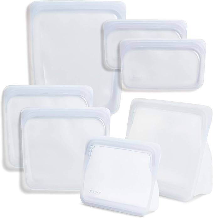 Stasher Silicone Reusable Storage Bag, Bundle 7-Pack (Clear) | Food Meal Prep Storage Container |... | Amazon (US)
