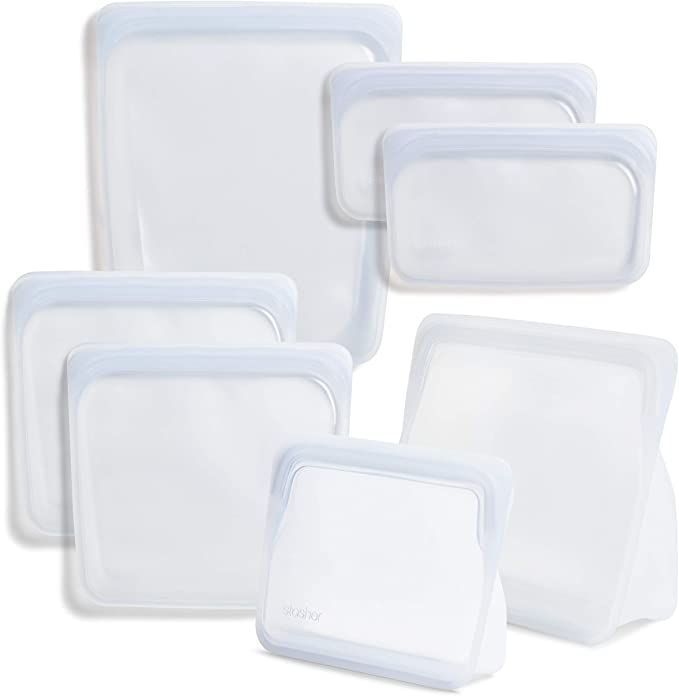 Stasher Silicone Reusable Storage Bag, Bundle 7-Pack (Clear) | Food Meal Prep Storage Container |... | Amazon (US)