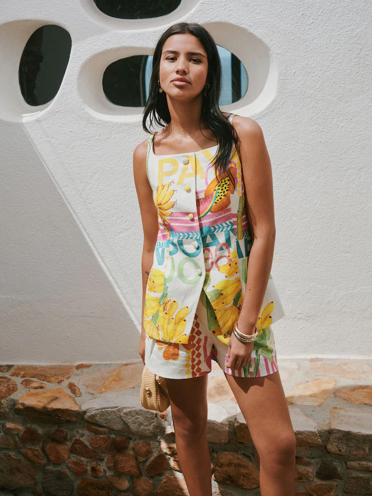 Multicolour Linen Rich Postcard Print Waistcoat | Next EU