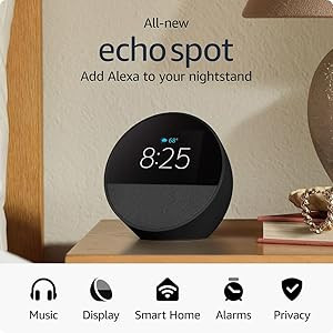 All-new Amazon Echo Spot (2024 release), Smart alarm clock with vibrant sound + Alexa, no visual ... | Amazon (US)