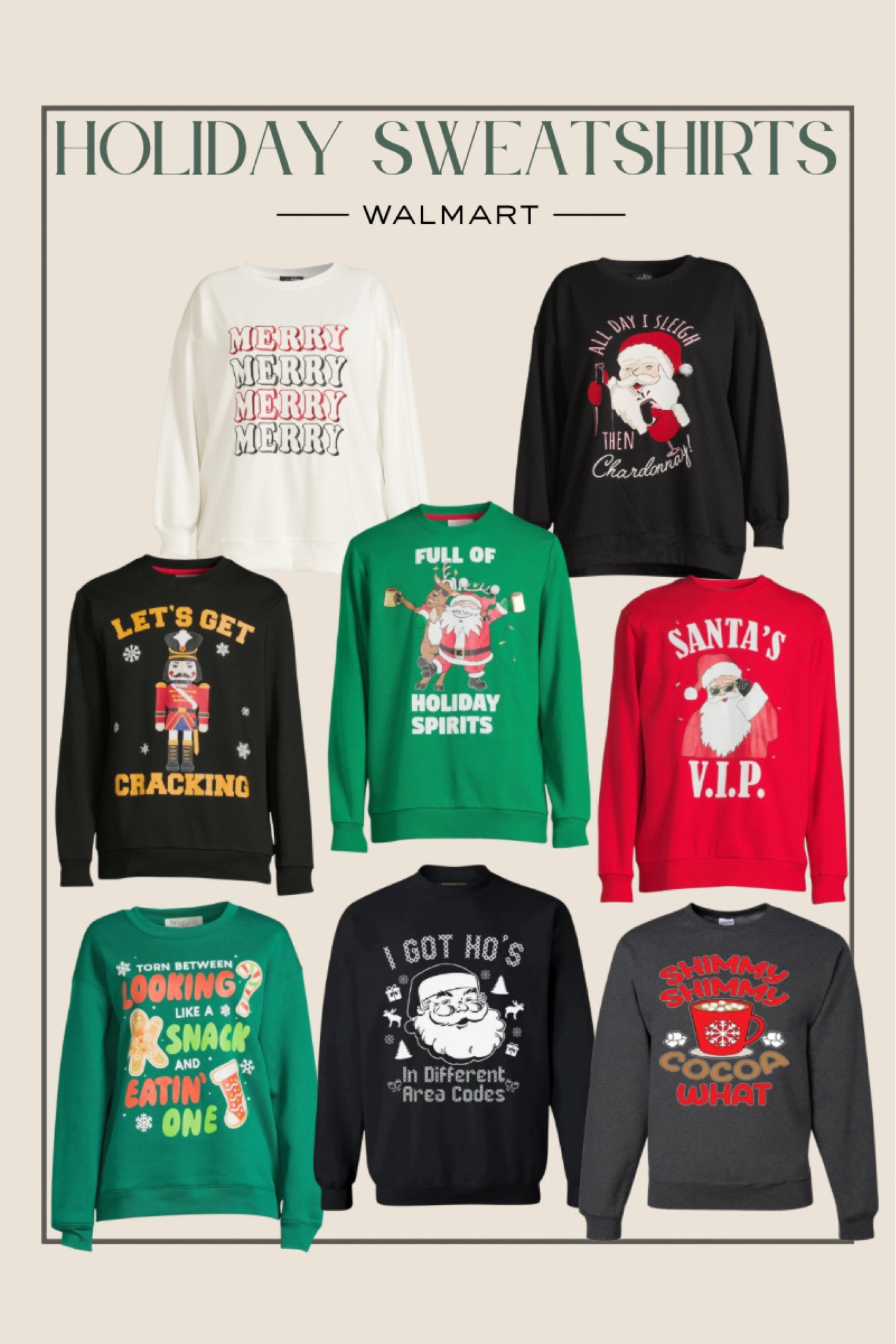 Walmart holiday sweatshirts:
@walmart #walmartpartner #walmartfashion @walmartfashion 

#LTKSeasonal #LTKsalealert #LTKHoliday