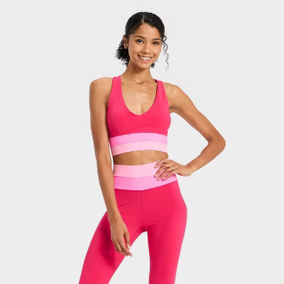 Women's Coloblocked Longline Sports Bra - JoyLab™ Red L | Target
