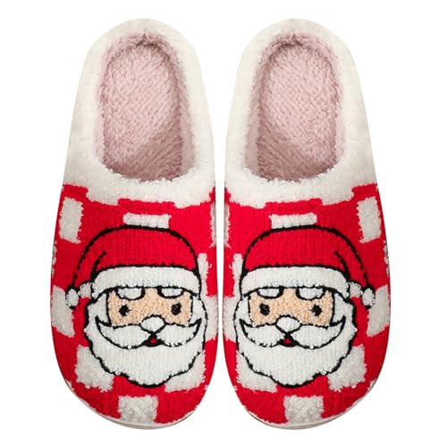 Red Santa slippers Womens Christmas Slippers Smile Cozy Memory Foam Winter Bedroom Shoes Men Plush Fuzzy Warm Gifts Slipper Indoor Outdoor (Red-Shoe, Women Size 6.5, 7) | Amazon (US)