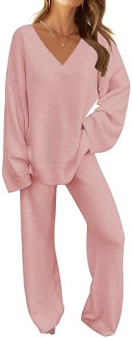 MEROKEETY Women's Lounge Sets 2026 Fall Fashion 2 Piece Outfits Sweater Pajama Set Fuzzy Loungewe... | Amazon (US)