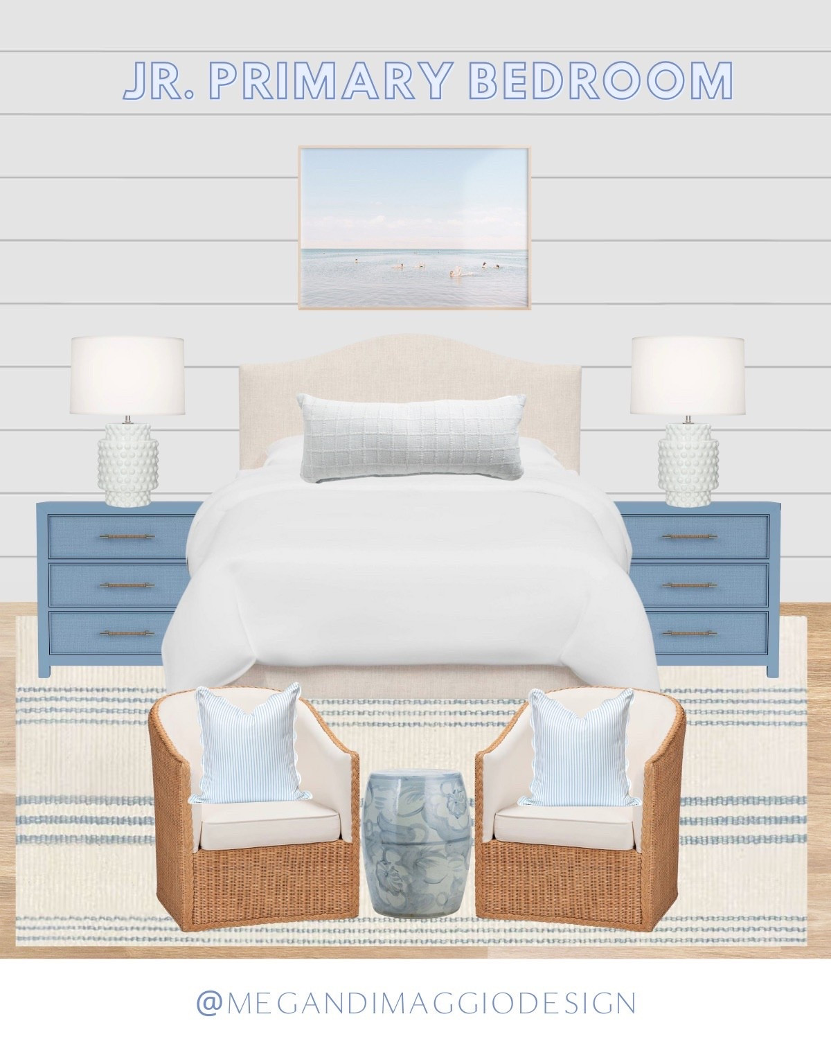 Jr. primary guest bedroom for the coastal home!! This king size upholstered bed is on major sale!! And so are these blue nightstands 🙌🏻 plus so many Serena & Lily looks for less 🤍

#LTKSaleAlert #LTKHome