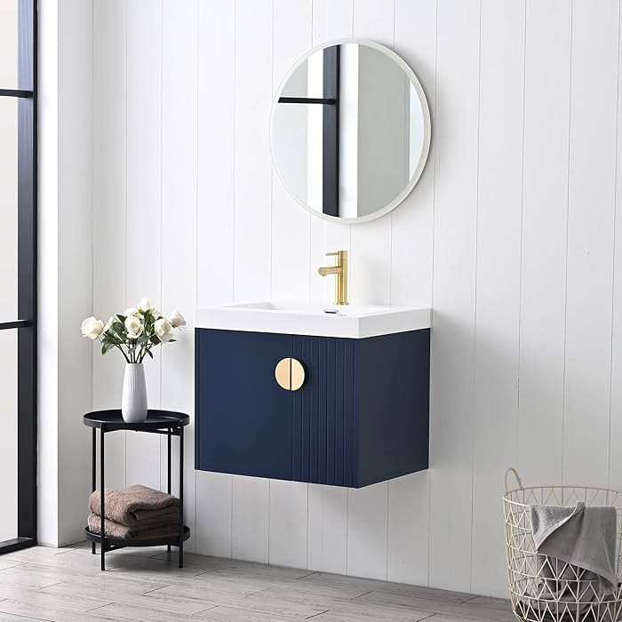 Blossom Moss 24-Inch Navy Blue Bathroom Vanity with Acrylic Sink – Modern Floating & Wall-Mount... | Amazon (US)