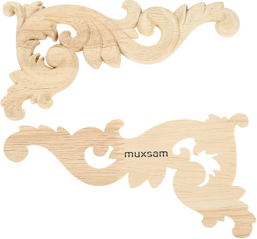 MUXSAM Wood Carved Appliques Onlays, 1-Pair Unpainted Small Wooden Carvings Decals Corner Decorat... | Amazon (US)