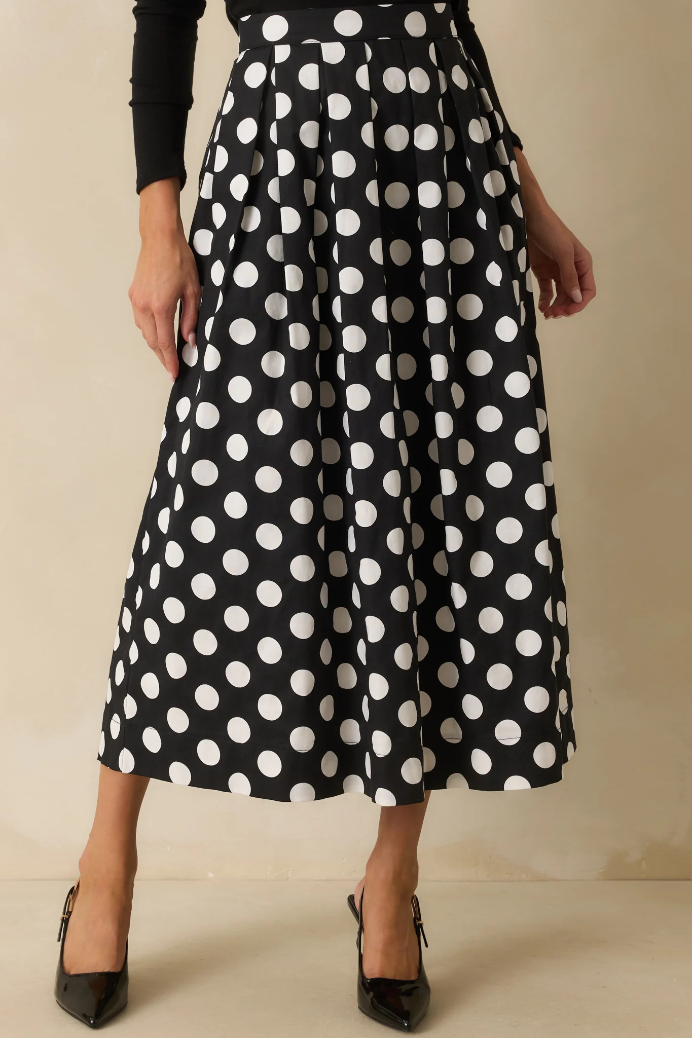Lovely Little Thing Black Polka Dot Cotton Pleated Maxi Skirt | Red Dress